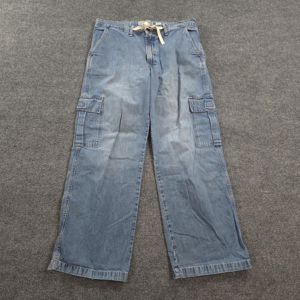 Vintage Abercrombie & Fitch Jeans Womens L 36 Denim Cargo Azteca Baggy Y2K USA